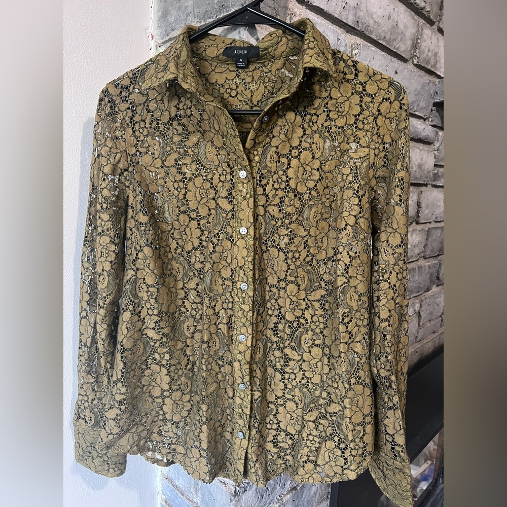 J. Crew Olive Green Lace Button-Up | Size 4